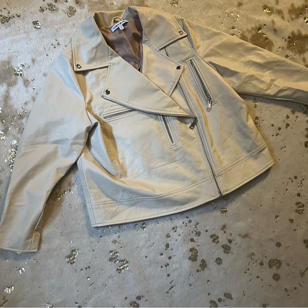 EUC Elizabeth & James 0X Crème Moto Jacket Faux Leather